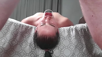 Human toilet swallowing my piss with lip retractor in mouth | upside down | different angles